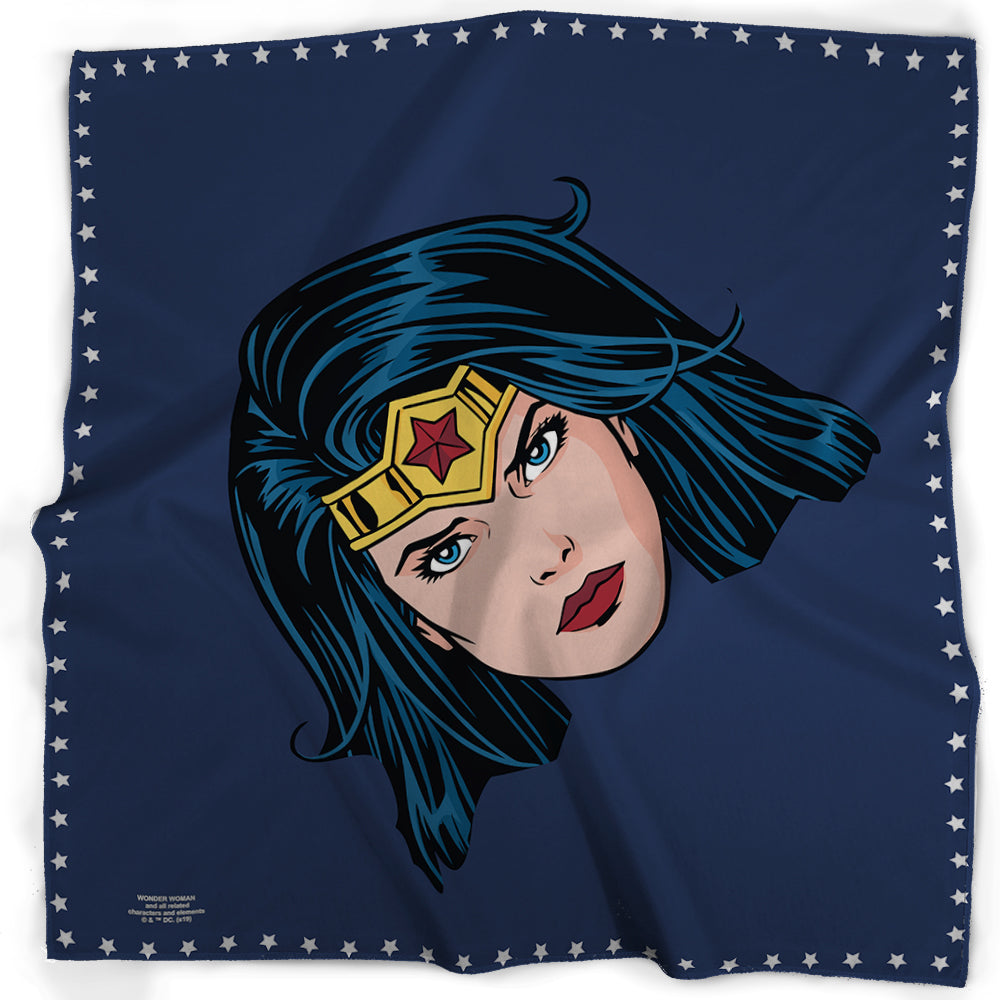 Bandana - Wonder Woman Face Centered/Stars Blue/White Bandanas DC Comics