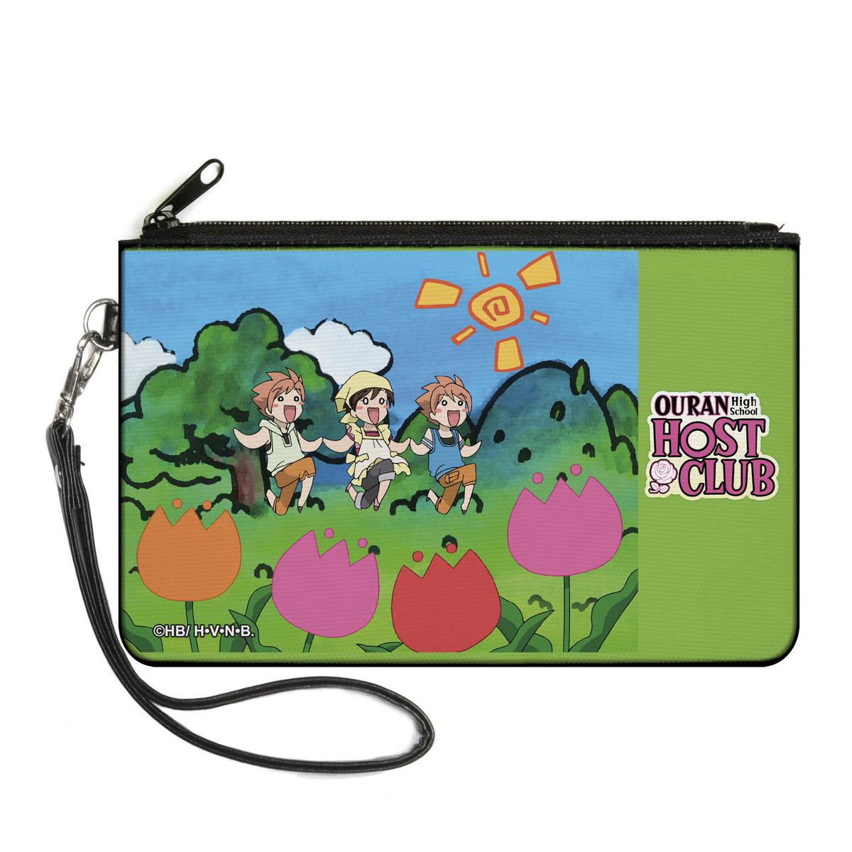 Canvas Zipper Wallet - LARGE - OURAN HIGH SCHOOL HOST CLUB Chibi Hitachiin Twins and Renge Garden Pose Green and Title Logo Canvas Zipper Wallets Ouran High School Host Club