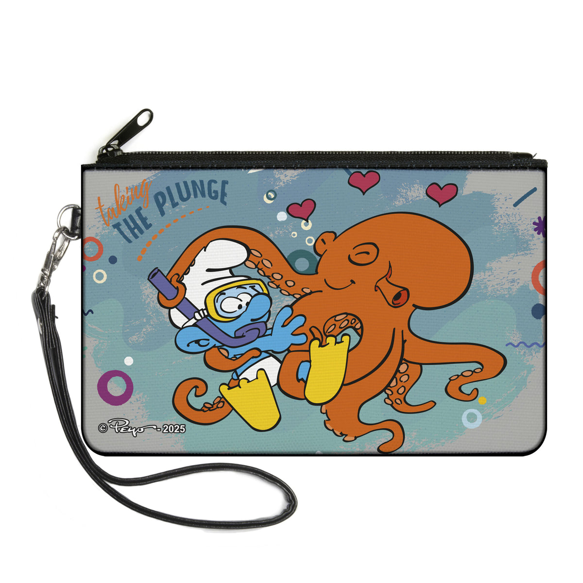 Canvas Zipper Wallet - LARGE - The Smurfs TAKING THE PLUNGE Octopus Love Scene Canvas Zipper Wallets The Smurfs