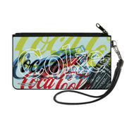 Canvas Zipper Wallet - SMALL - COCA-COLA COKE Logos and Bottle Pop Art White/Multi Color Canvas Zipper Wallets Coca-Cola
