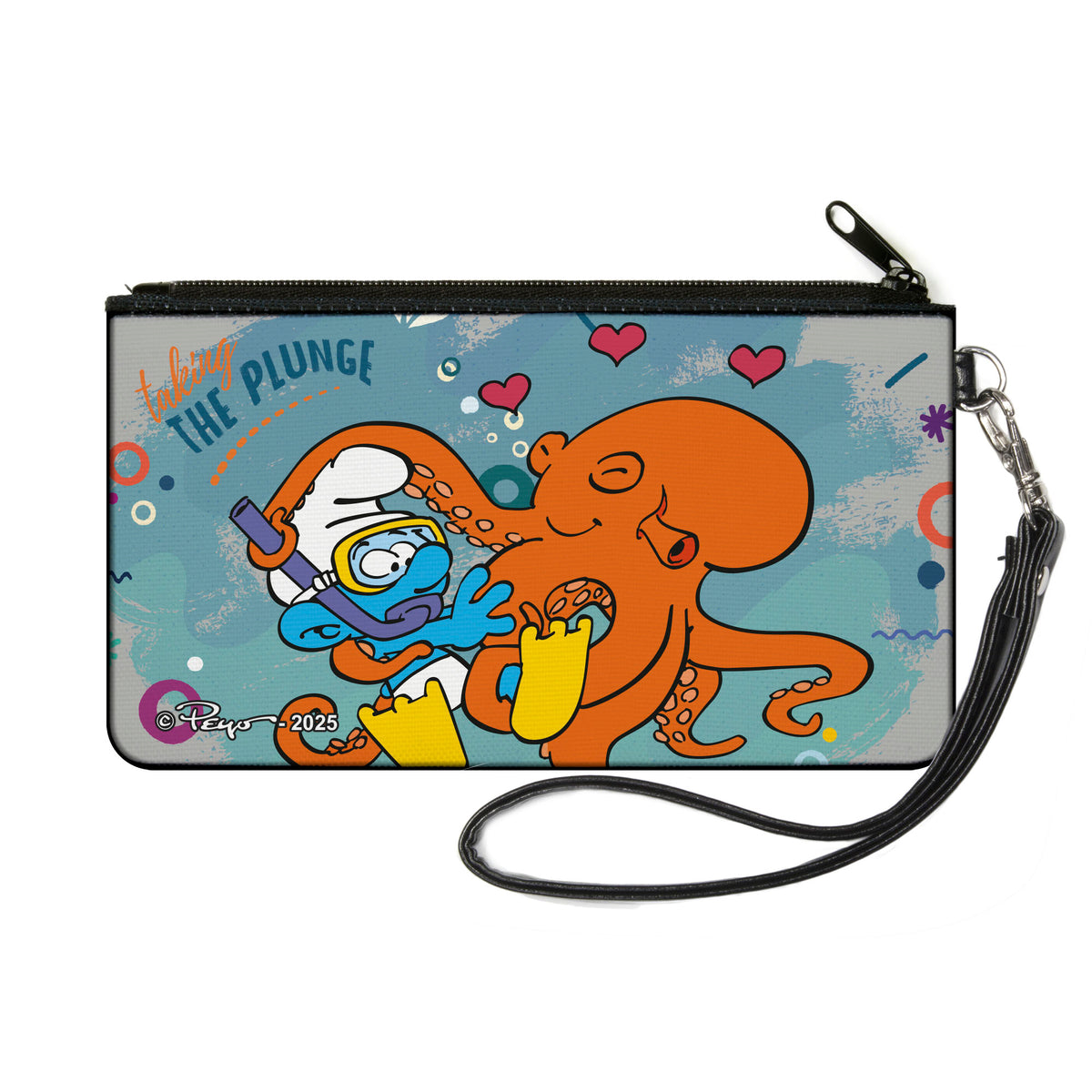 Canvas Zipper Wallet - SMALL - The Smurfs TAKING THE PLUNGE Octopus Love Scene Canvas Zipper Wallets The Smurfs