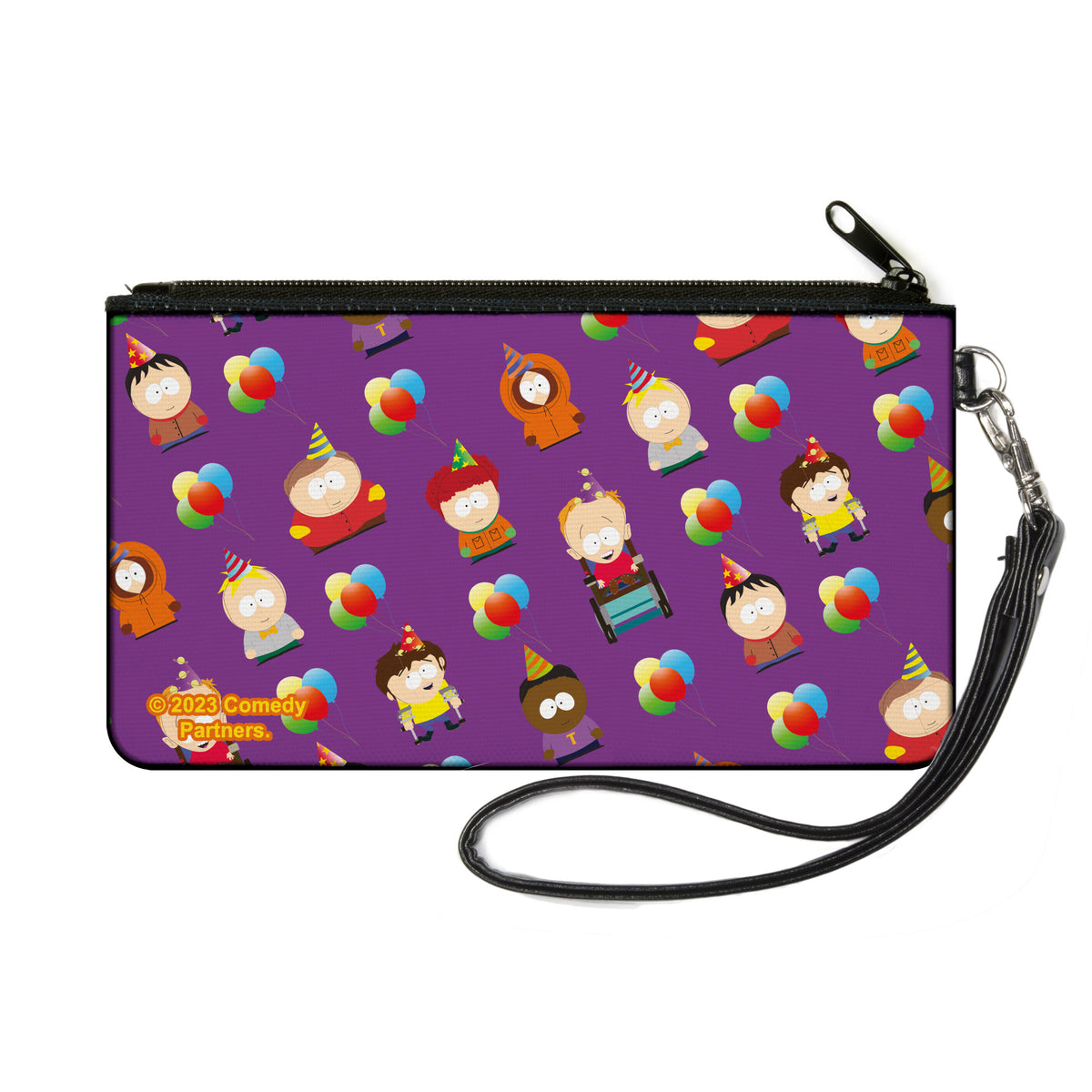 Canvas Zipper Wallet - SMALL - South Park Birthday Party Character Poses and Balloons Purple Canvas Zipper Wallets South Park