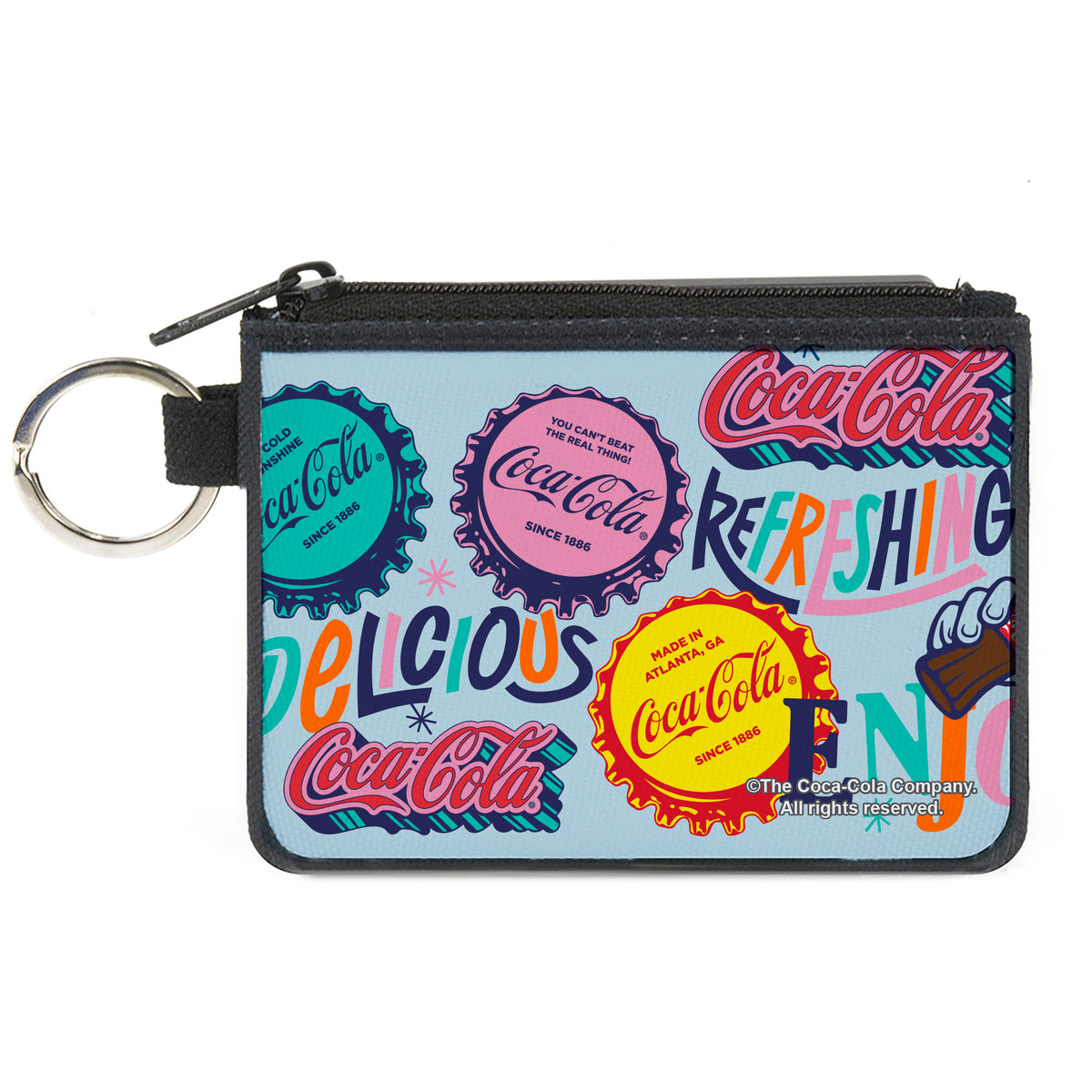 Canvas Zipper Wallet - MINI X-SMALL - COCA-COLA DELICIOUS REFRESHING Bottle Caps Light Blue/Multi Color Canvas Zipper Wallets Coca-Cola