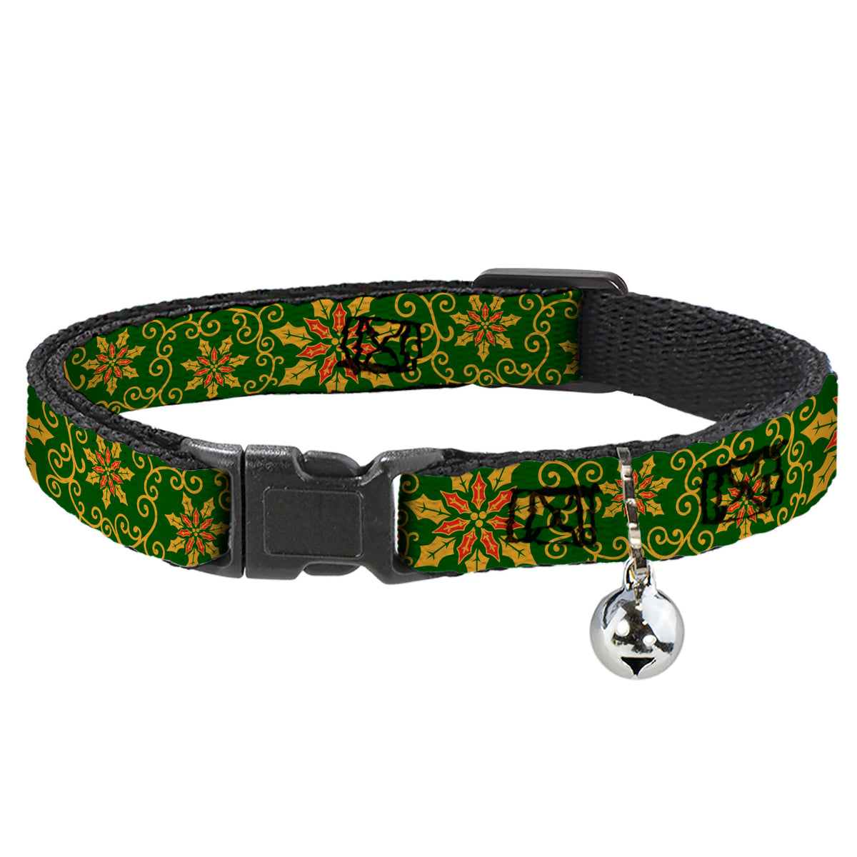 Cat Collar Breakaway - Holiday Holly Green Gold Red Cat Collars Breakaway Side Release Buckle-Down