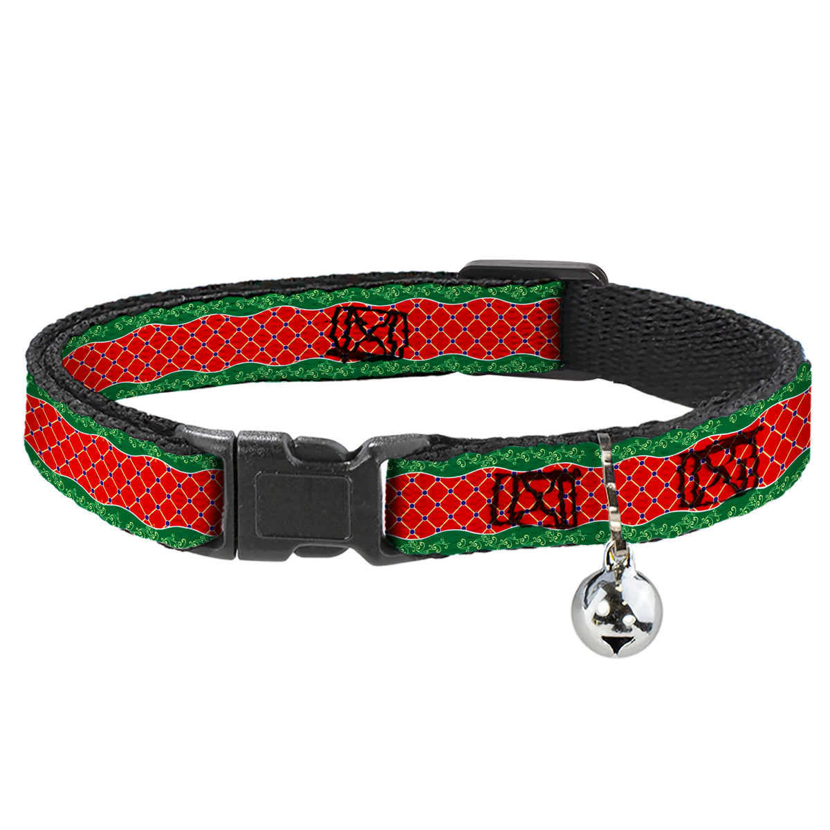 Cat Collar Breakaway - Holiday Trim Stripe Green Red Cat Collars Breakaway Side Release Buckle-Down