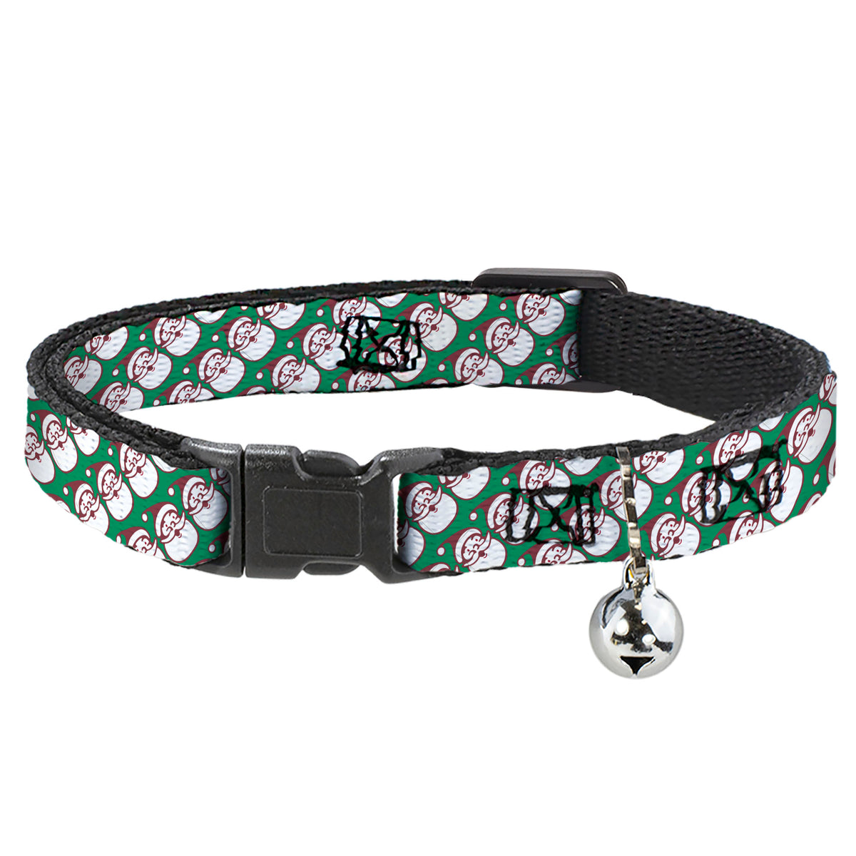 Breakaway Cat Collar with Bell - Jolly Santa Claus Christmas Smiling Face Icon Green/Red/White Cat Collars Breakaway Side Release Buckle-Down