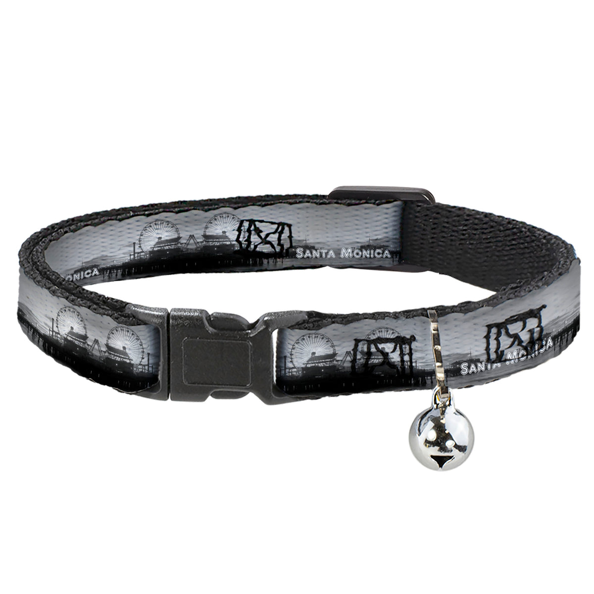 Cat Collar Breakaway - Vivid SANTA MONICA Pier Skyline Grays White Cat Collars Breakaway Side Release Buckle-Down