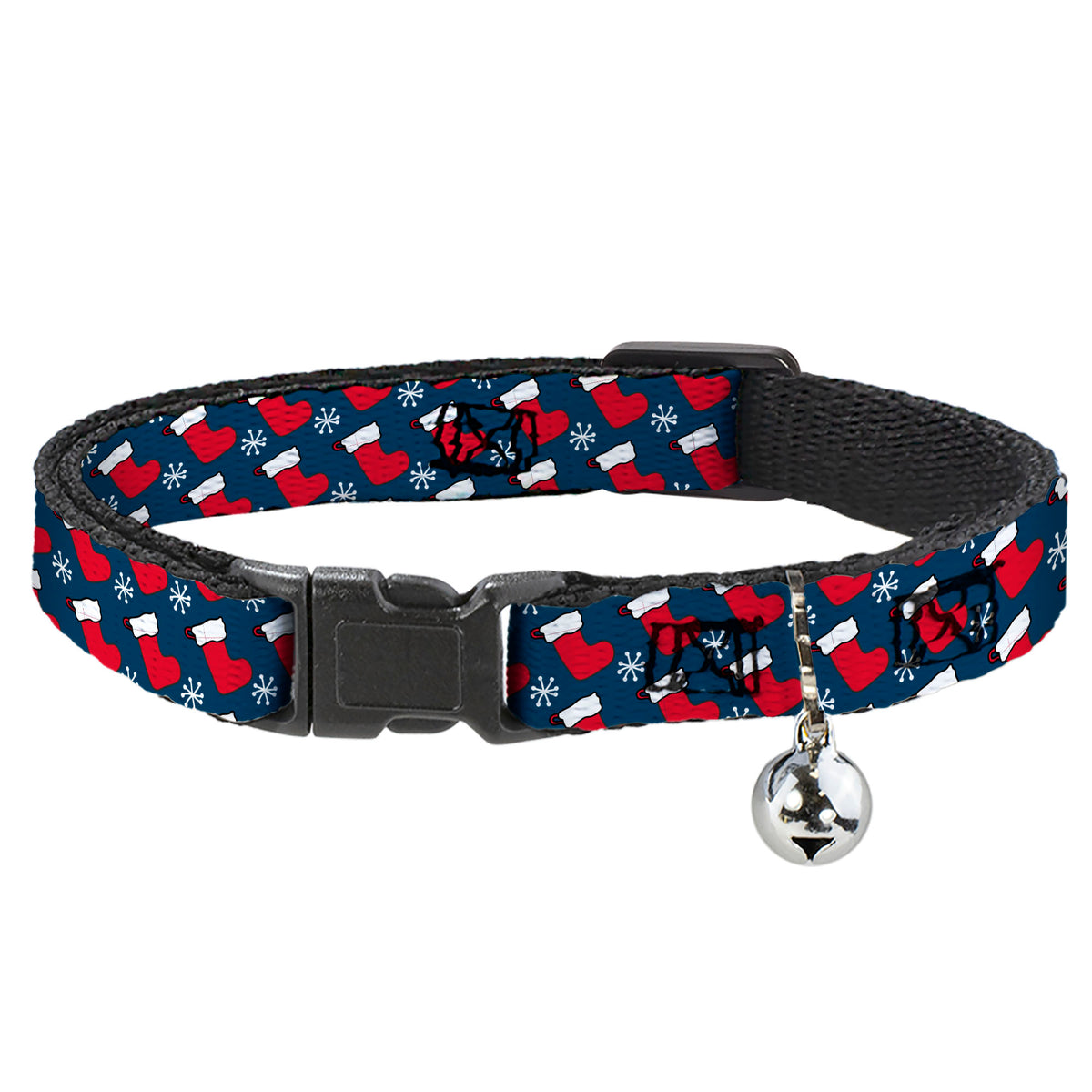 Breakaway Cat Collar with Bell - Holiday Christmas Stocking and Snowflake Blue/WhiteRed Cat Collars Breakaway Side Release Buckle-Down