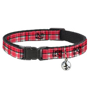 Breakaway Cat Collar with Bell - Holiday Christmas Plaid Red/White/Black Cat Collars Breakaway Side Release Buckle-Down