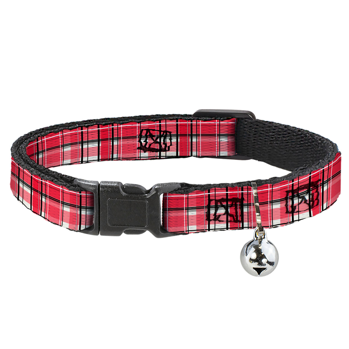 Breakaway Cat Collar with Bell - Holiday Christmas Plaid Red/White/Black Cat Collars Breakaway Side Release Buckle-Down