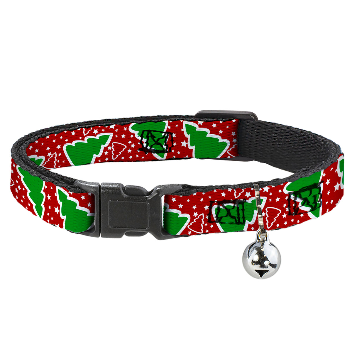 Cat Collar Breakaway - Christmas Trees Stars Red White Green Cat Collars Breakaway Side Release Buckle-Down