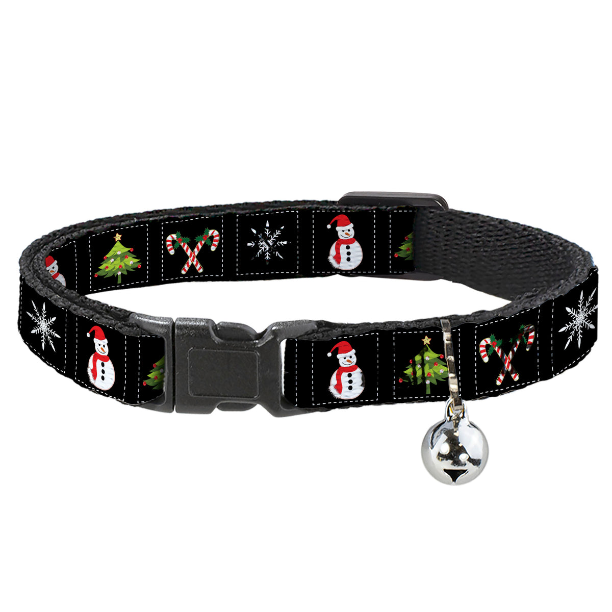 Cat Collar Breakaway - Christmas Blocks Black White Multi Color Cat Collars Breakaway Side Release Buckle-Down