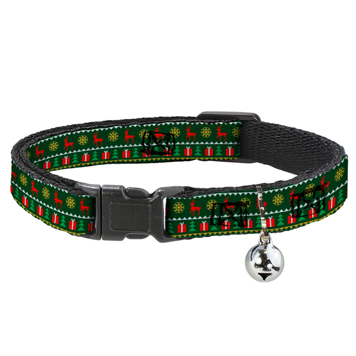 Cat Collar Breakaway - Christmas Sweater Stitch Green White Gold Red Cat Collars Breakaway Side Release Buckle-Down