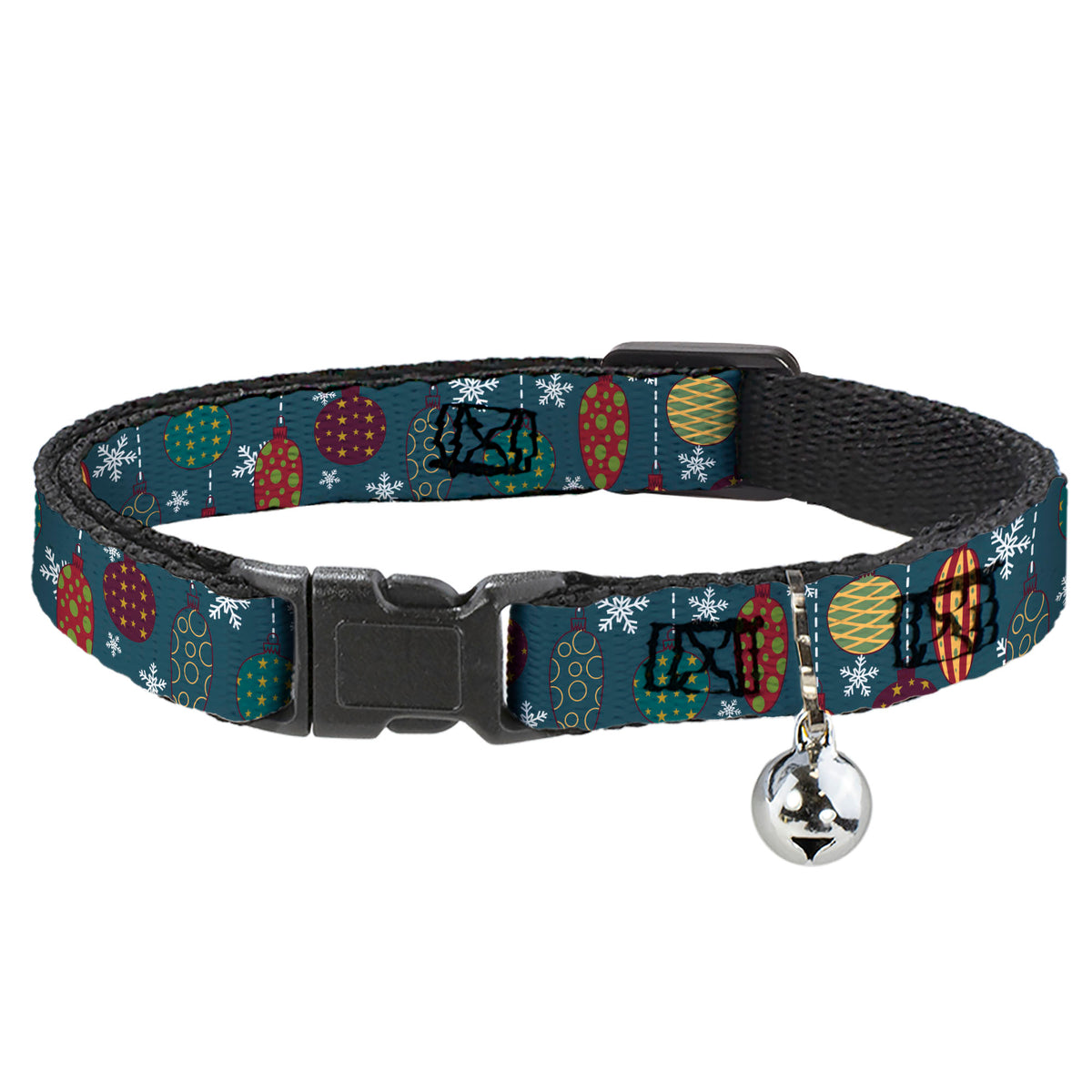 Cat Collar Breakaway - Christmas Ornaments Snowflakes Blue White Multi Color Cat Collars Breakaway Side Release Buckle-Down