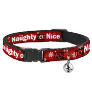 Cat Collar Breakaway - Christmas NAUGHTY OR NICE Snowflakes Reds White Green Cat Collars Breakaway Side Release Buckle-Down