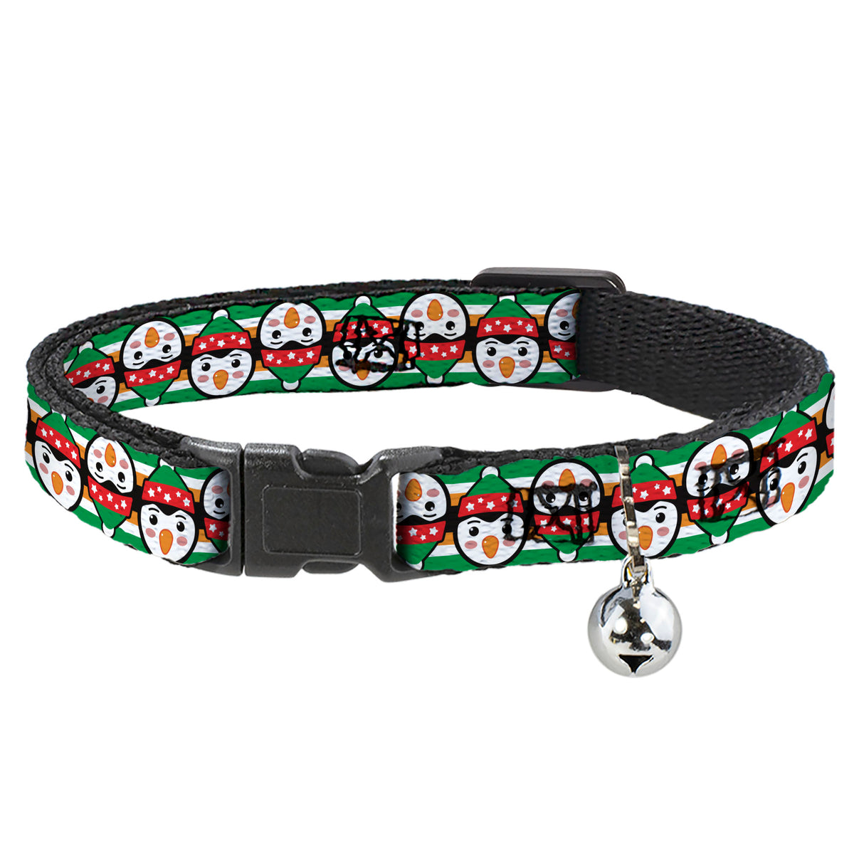 Cat Collar Breakaway - Christmas Penguin Flip Stripe Green White Orange Black Cat Collars Breakaway Side Release Buckle-Down
