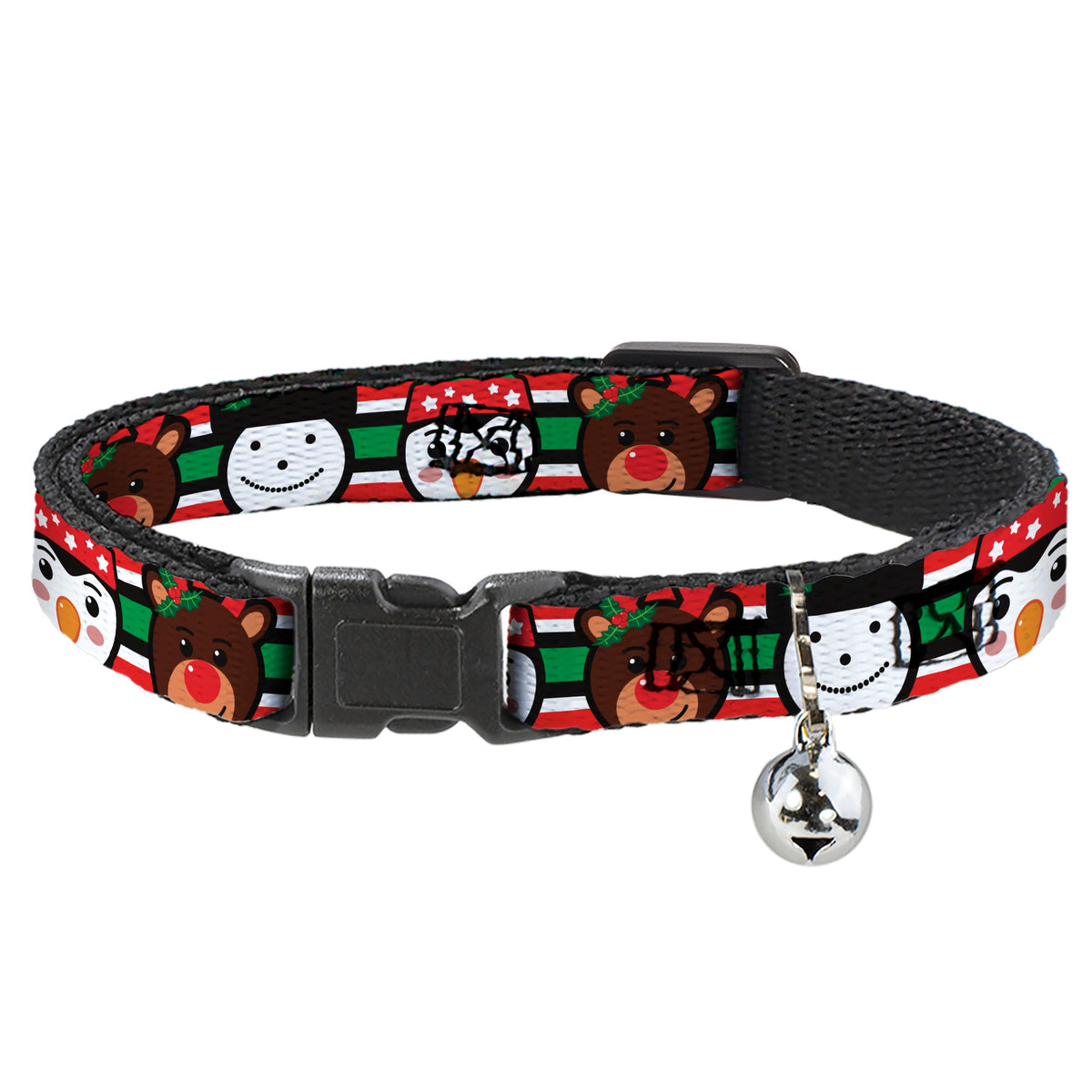 Cat Collar Breakaway - Christmas Penguin Reindeer Snowman Stripe Red White Black Green Cat Collars Breakaway Side Release Buckle-Down