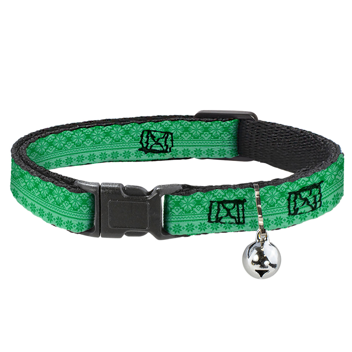Breakaway Cat Collar with Bell - Christmas Holiday Fair Isle Stitch Pattern Greens Cat Collars Breakaway Side Release Buckle-Down