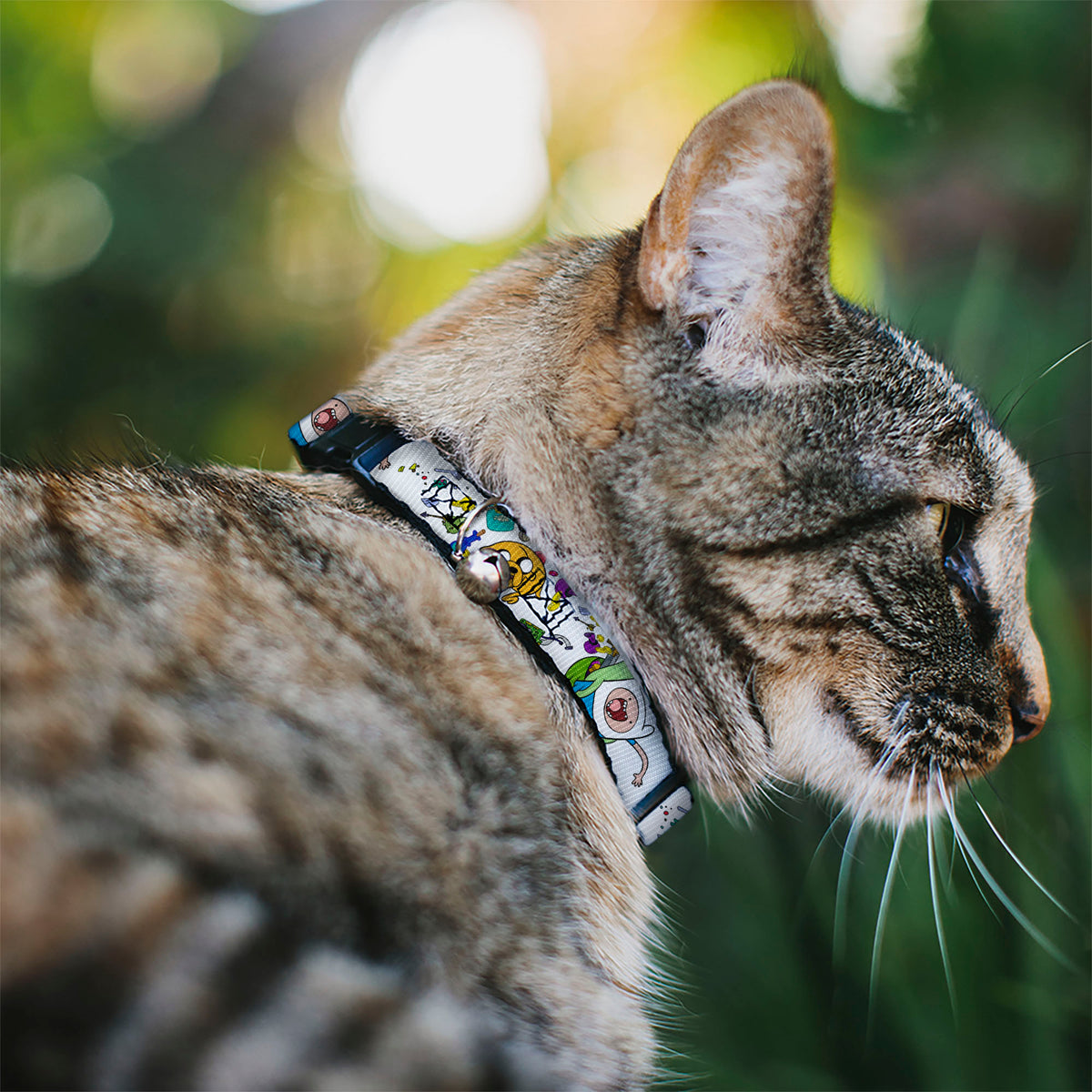 Breakaway Cat Collar with Bell - Adventure Time Jake and Finn Open Pack Pose White Cat Collars Breakaway Side Release Adventure Time