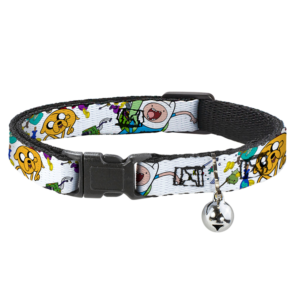 Breakaway Cat Collar with Bell - Adventure Time Jake and Finn Open Pack Pose White Cat Collars Breakaway Side Release Adventure Time