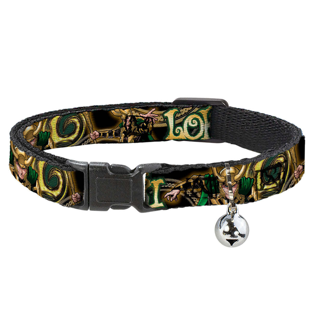Cat Collar Breakaway - LOKI Poses Black Gold Green Cat Collars Breakaway Side Release Marvel Comics