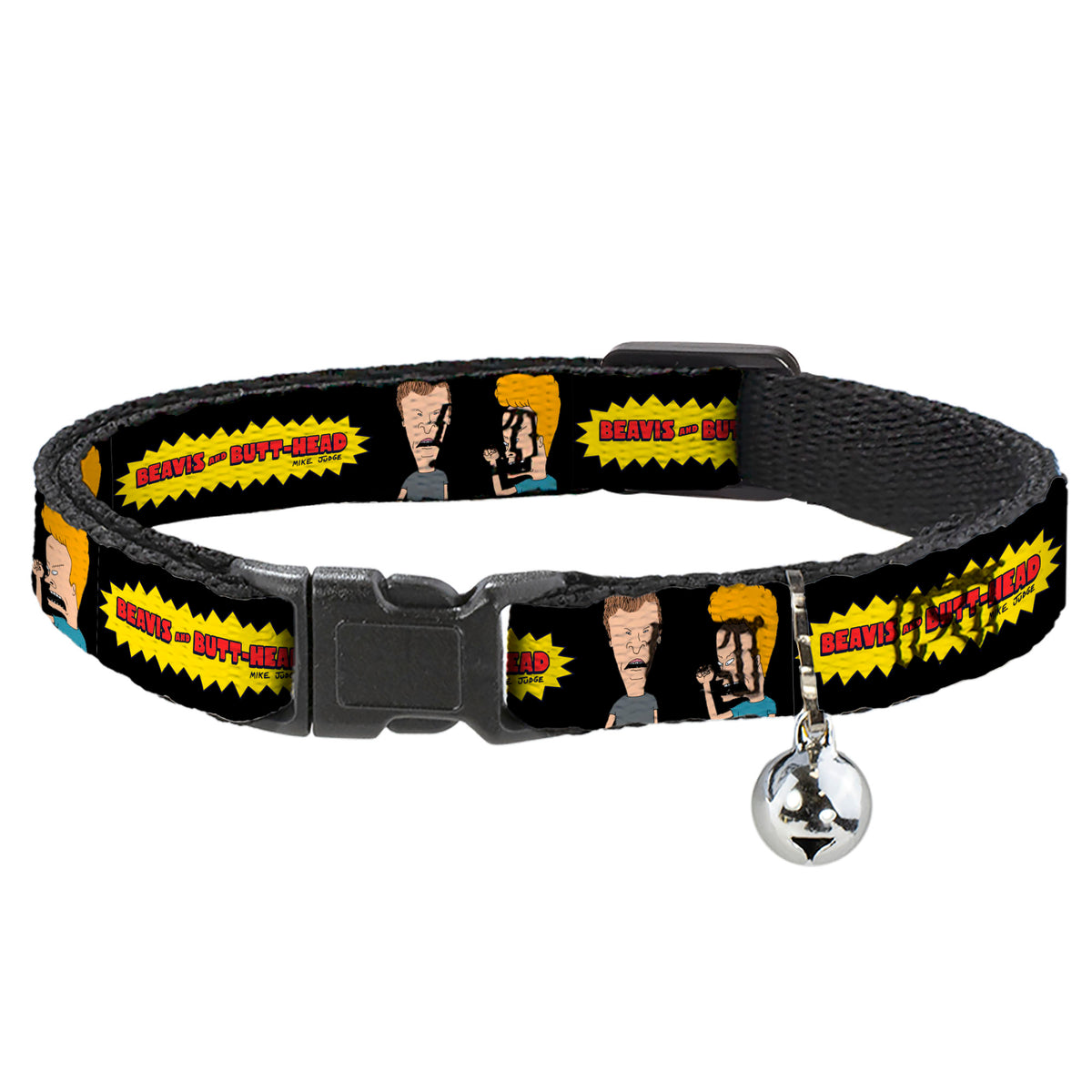 Breakaway Cat Collar with Bell - BEAVIS AND BUTT-HEAD Title Logo and Pose Black Cat Collars Breakaway Side Release MTV