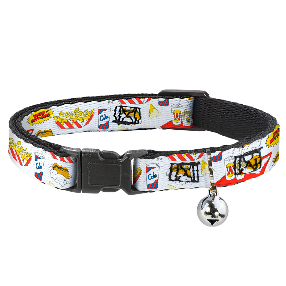 Breakaway Cat Collar with Bell - BEAVIS AND BUTT-HEAD Burger World Icons Collage White Cat Collars Breakaway Side Release MTV