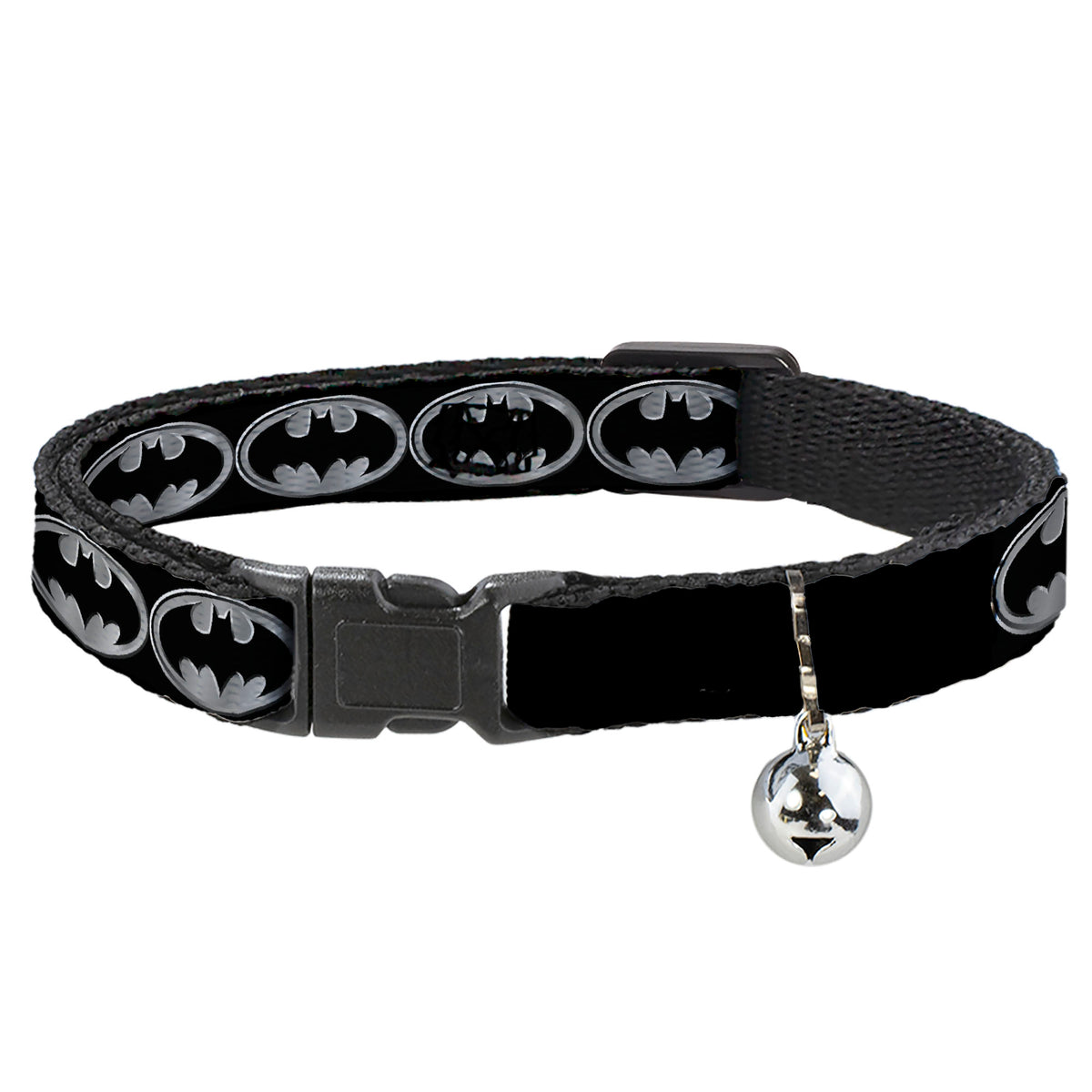 Cat Collar Breakaway - Batman Shield Black Silver Cat Collars Breakaway Side Release DC Comics