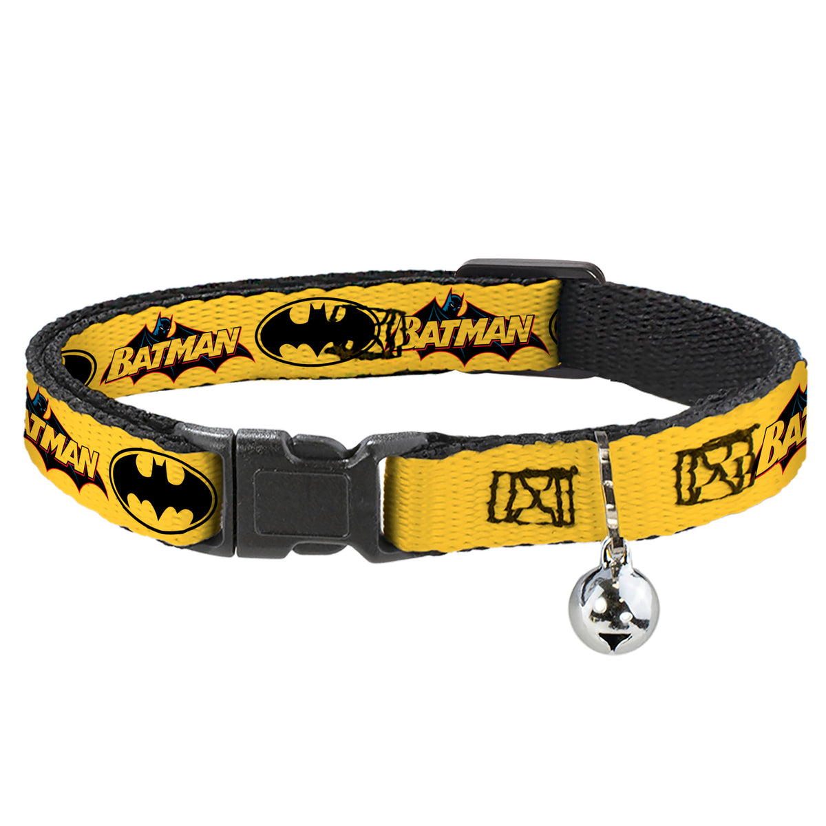Cat Collar Breakaway - Vintage Batman Logo & Bat Signal-3 Yellow Cat Collars Breakaway Side Release DC Comics