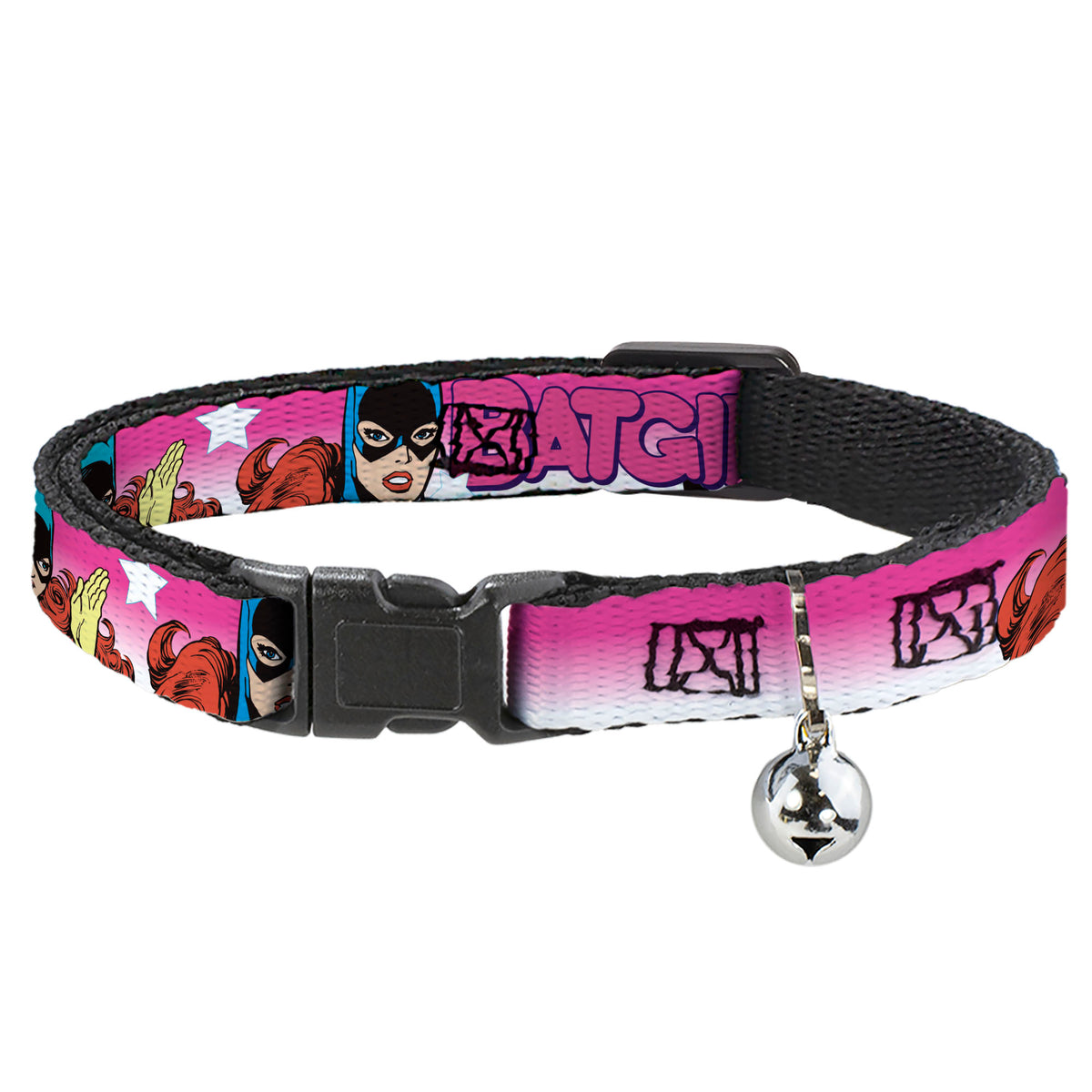 Cat Collar Breakaway - BATGIRL Bubble Letters w Stars Pink White Cat Collars Breakaway Side Release DC Comics