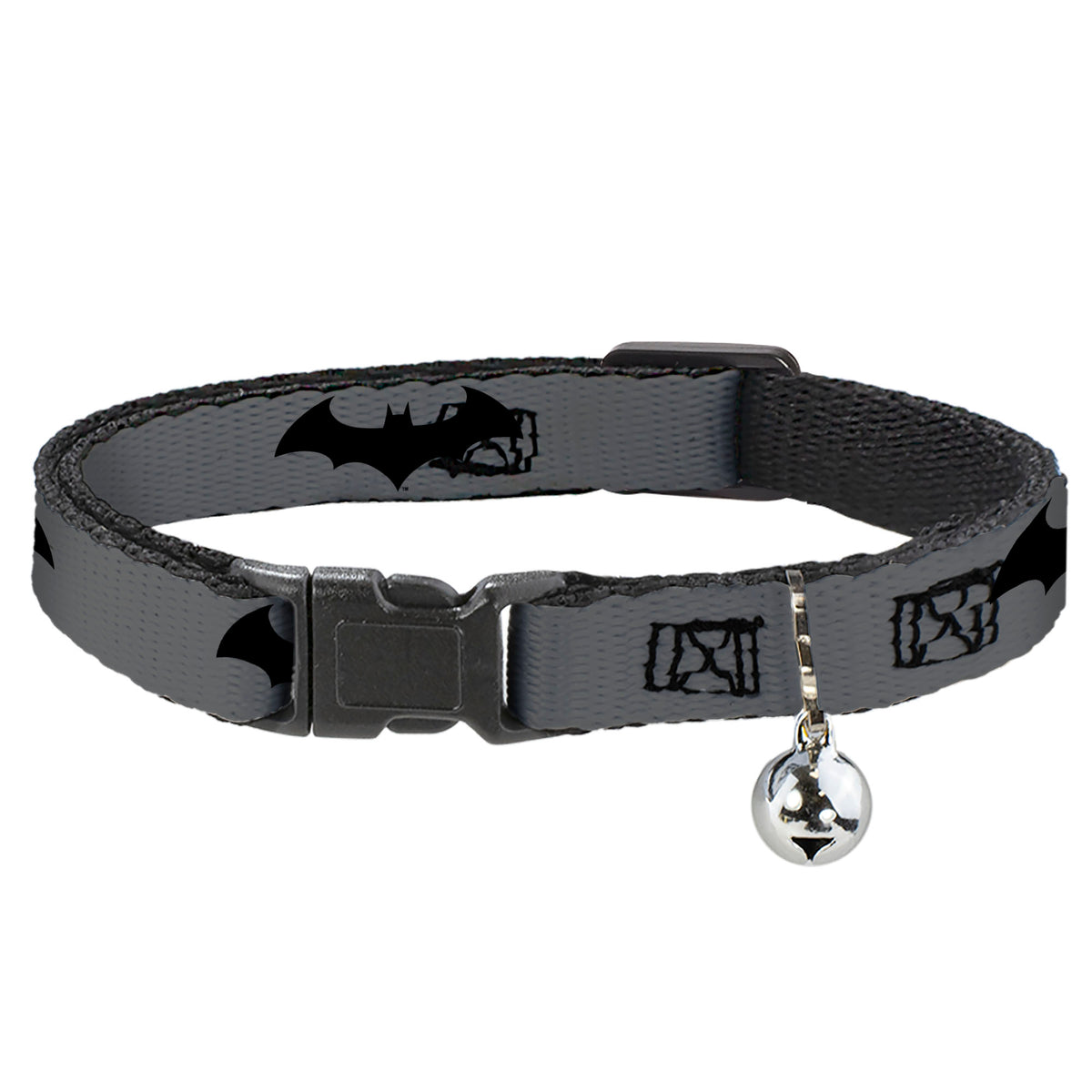 Cat Collar Breakaway - Retro Bat Logo Gray Black Cat Collars Breakaway Side Release DC Comics