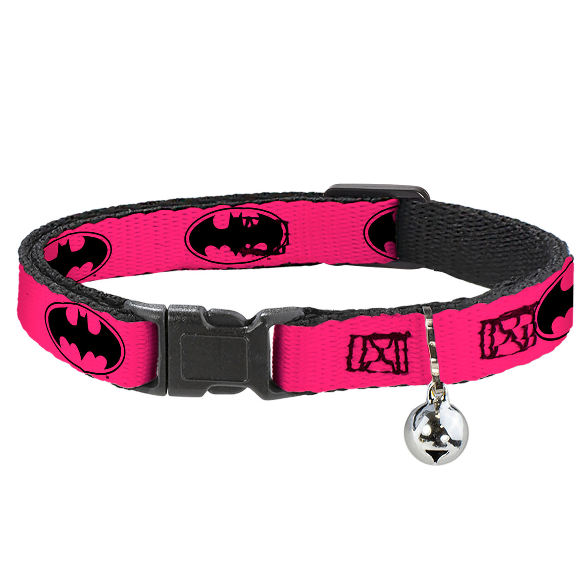 Cat Collar Breakaway - Bat Signal-3 Fuchsia Black Fuchsia Cat Collars Breakaway Side Release DC Comics