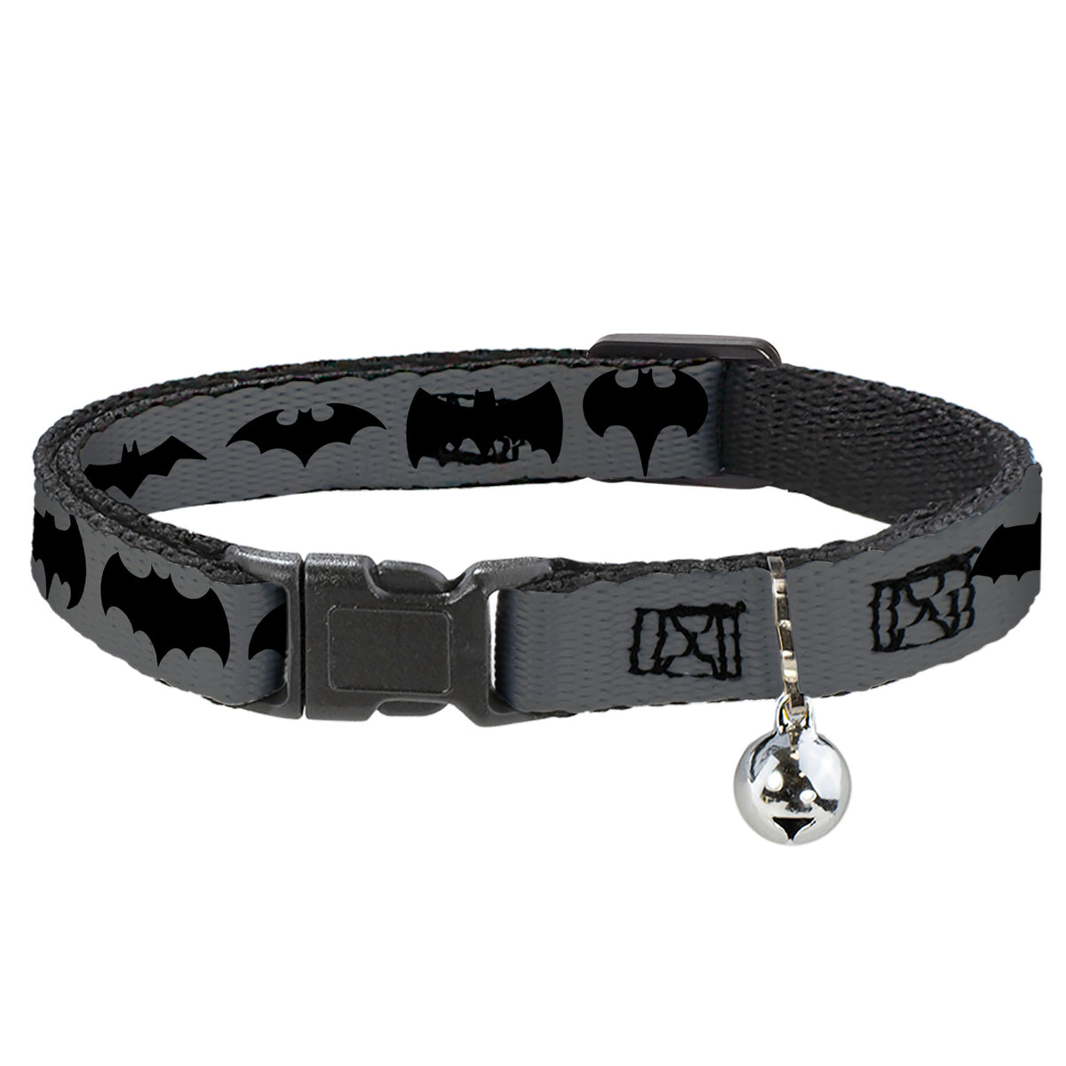 Cat Collar Breakaway - Bat Logo Transitions Gray Black Cat Collars Breakaway Side Release DC Comics