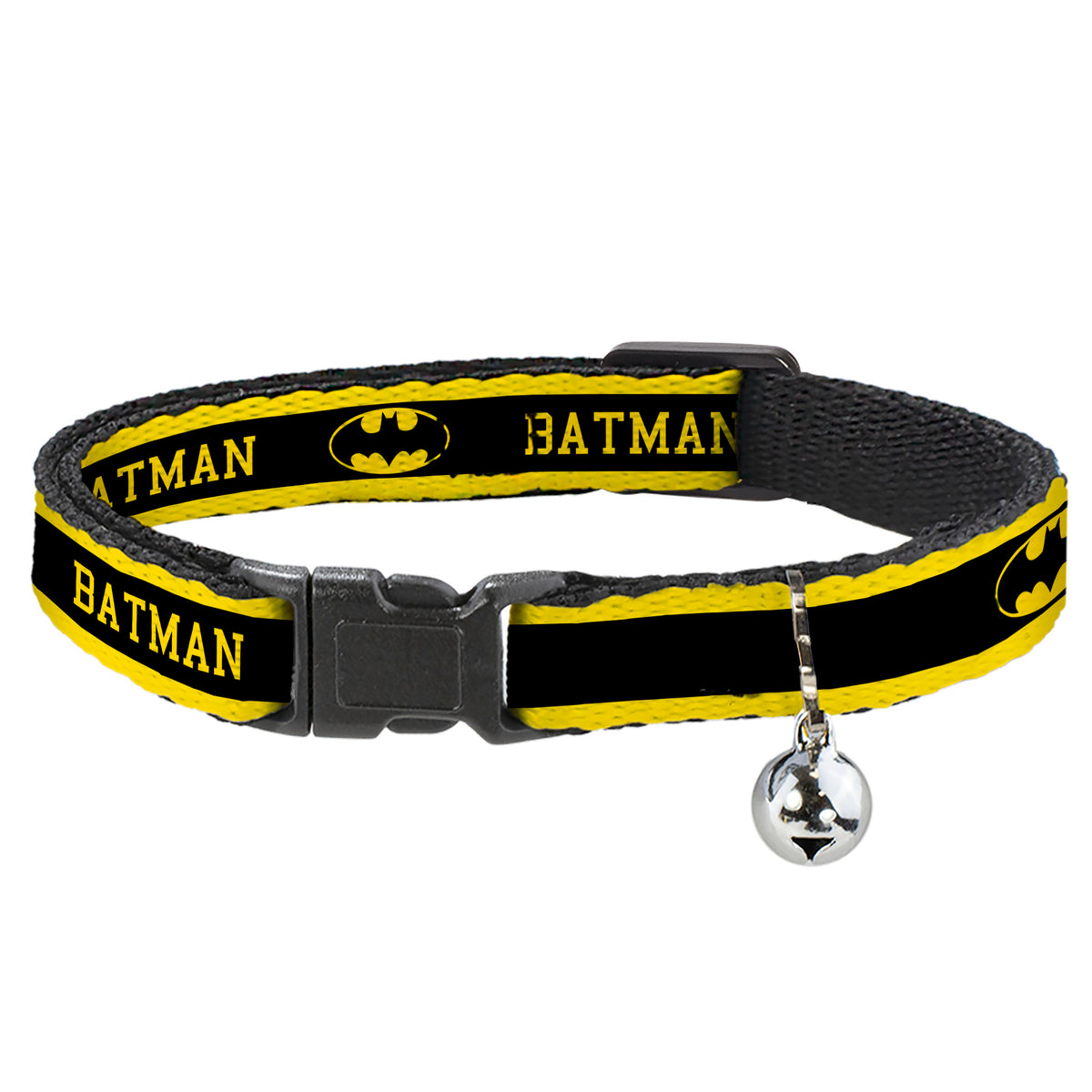Cat Collar Breakaway - BATMAN Logo Stripe Yellow Black Cat Collars Breakaway Side Release DC Comics