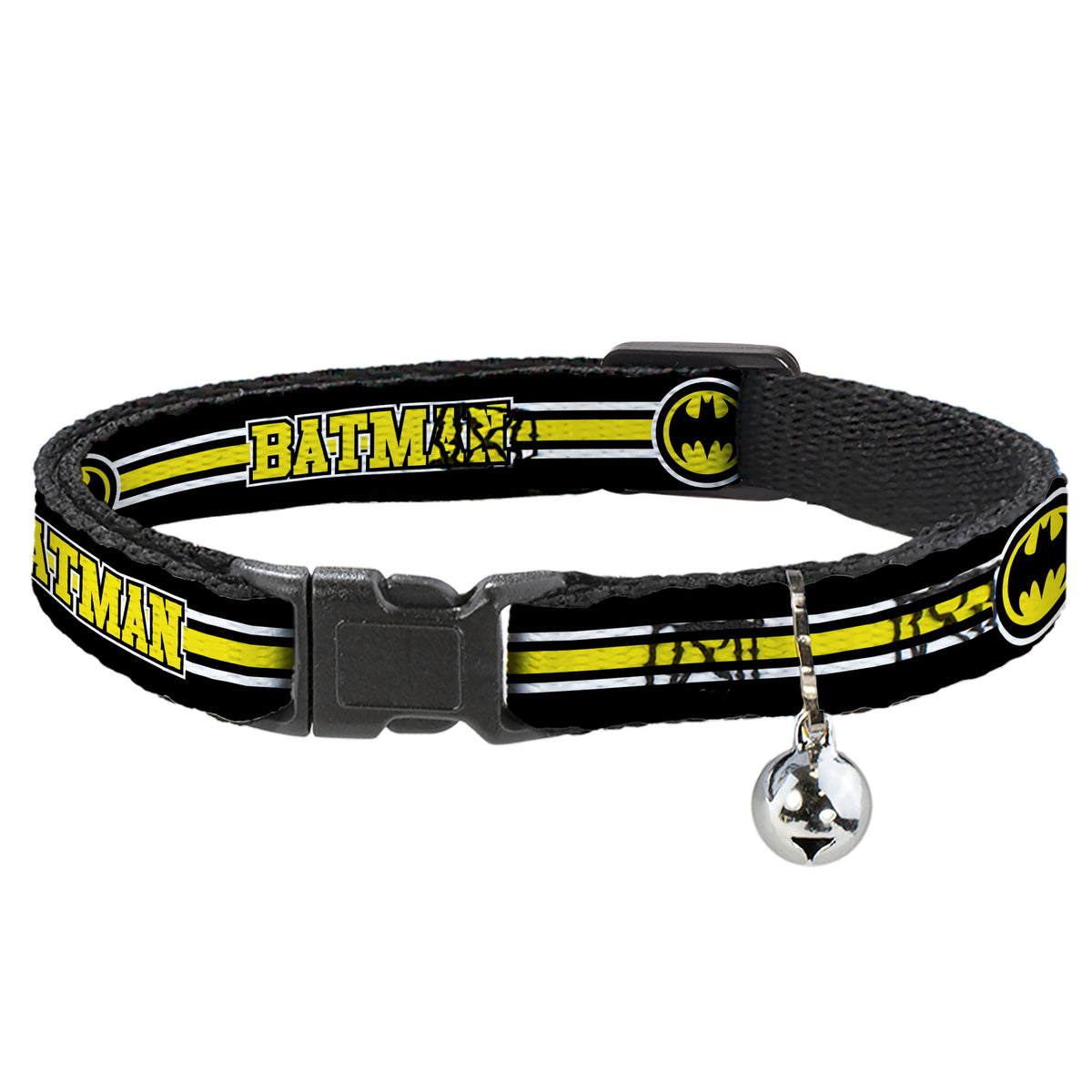 Cat Collar Breakaway - BATMAN Bat Signal Triple Stripe Black White Yellow Cat Collars Breakaway Side Release DC Comics