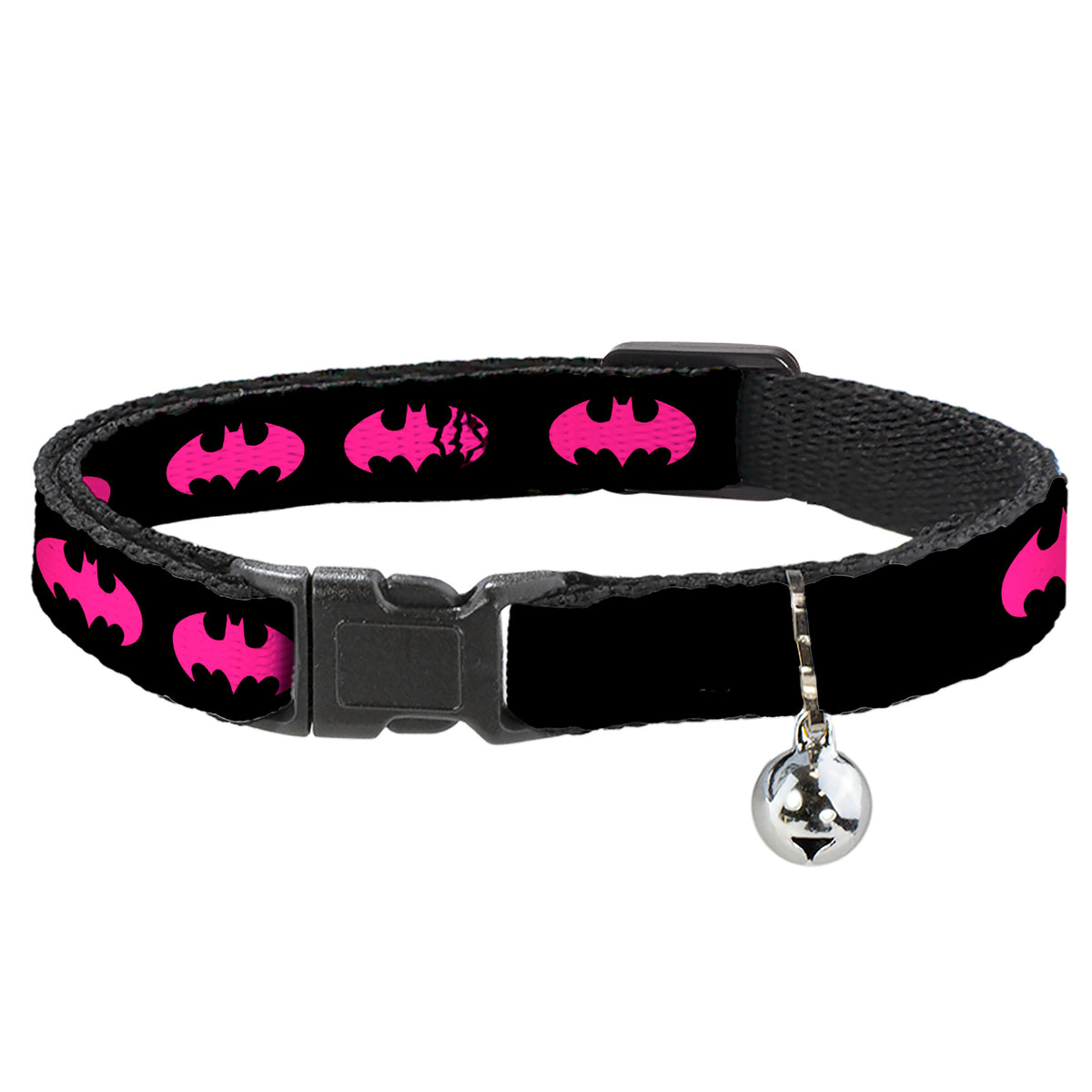Cat Collar Breakaway with Bell - Batman Signal Black Fuchsia Cat Collars Breakaway Side Release DC Comics