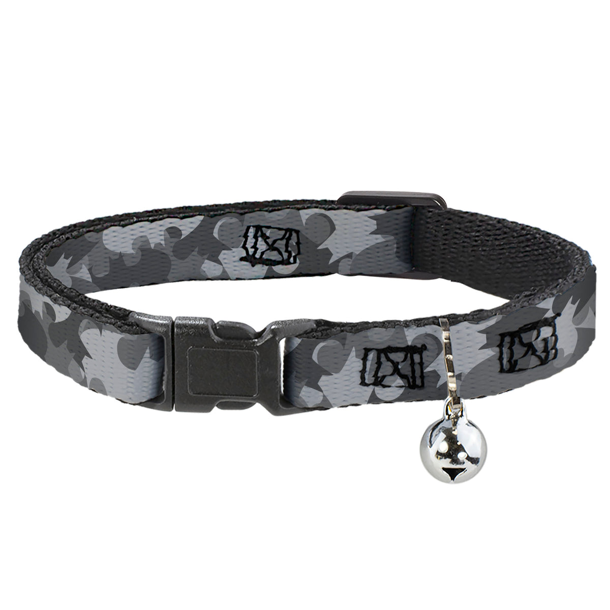 Cat Collar Breakaway - Bat Signal Stacked Black Grays Cat Collars Breakaway Side Release DC Comics