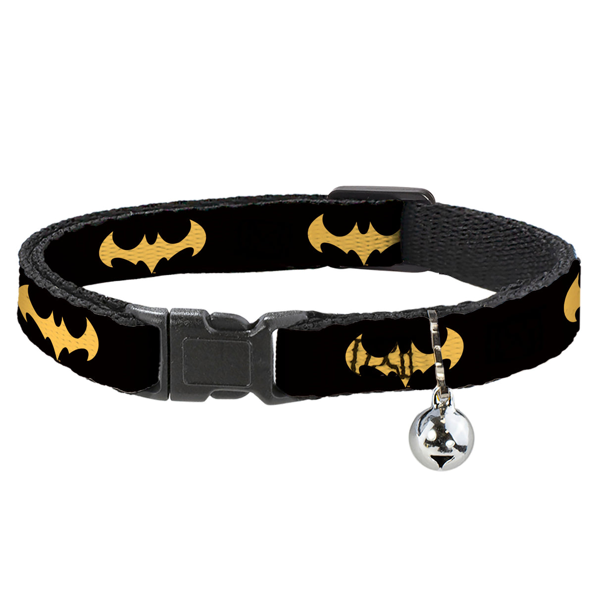 Cat Collar Breakaway with Bell - DC League of Super-Pets Batman Bat Logo Black Yellow Cat Collars Breakaway Side Release DC Comics