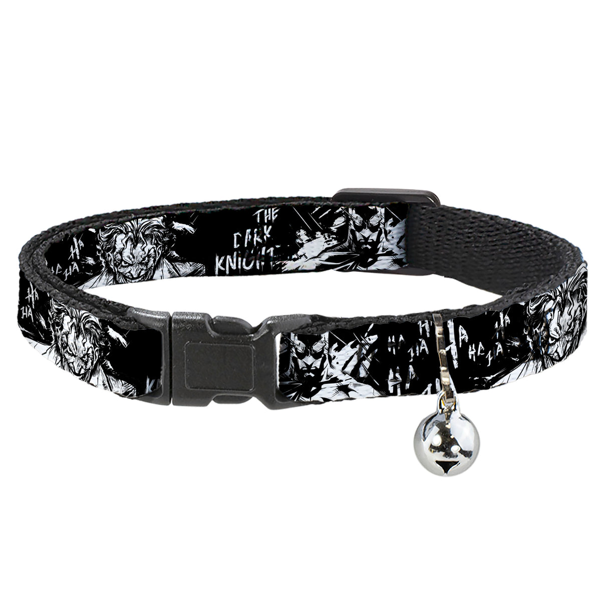 Breakaway Cat Collar with Bell - Batman THE DARK KNIGHT and Joker Smiling Sketch Close-Ups Black/White Cat Collars Breakaway Side Release DC Comics