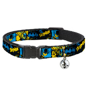 Breakaway Cat Collar with Bell - BATMAN Poses and Logo Collage Black/Blue/Yellow Cat Collars Breakaway Side Release DC Comics