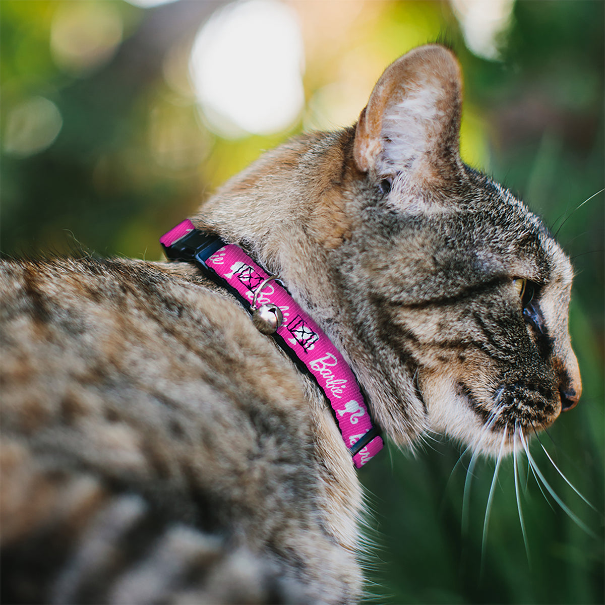Breakaway Cat Collar with Bell - BARBIE Script Signature Logo and Silhouette Hot Pink/White Cat Collars Breakaway Side Release Barbie