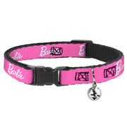 Breakaway Cat Collar with Bell - BARBIE Script Signature Logo Pink/White Cat Collars Breakaway Side Release Barbie