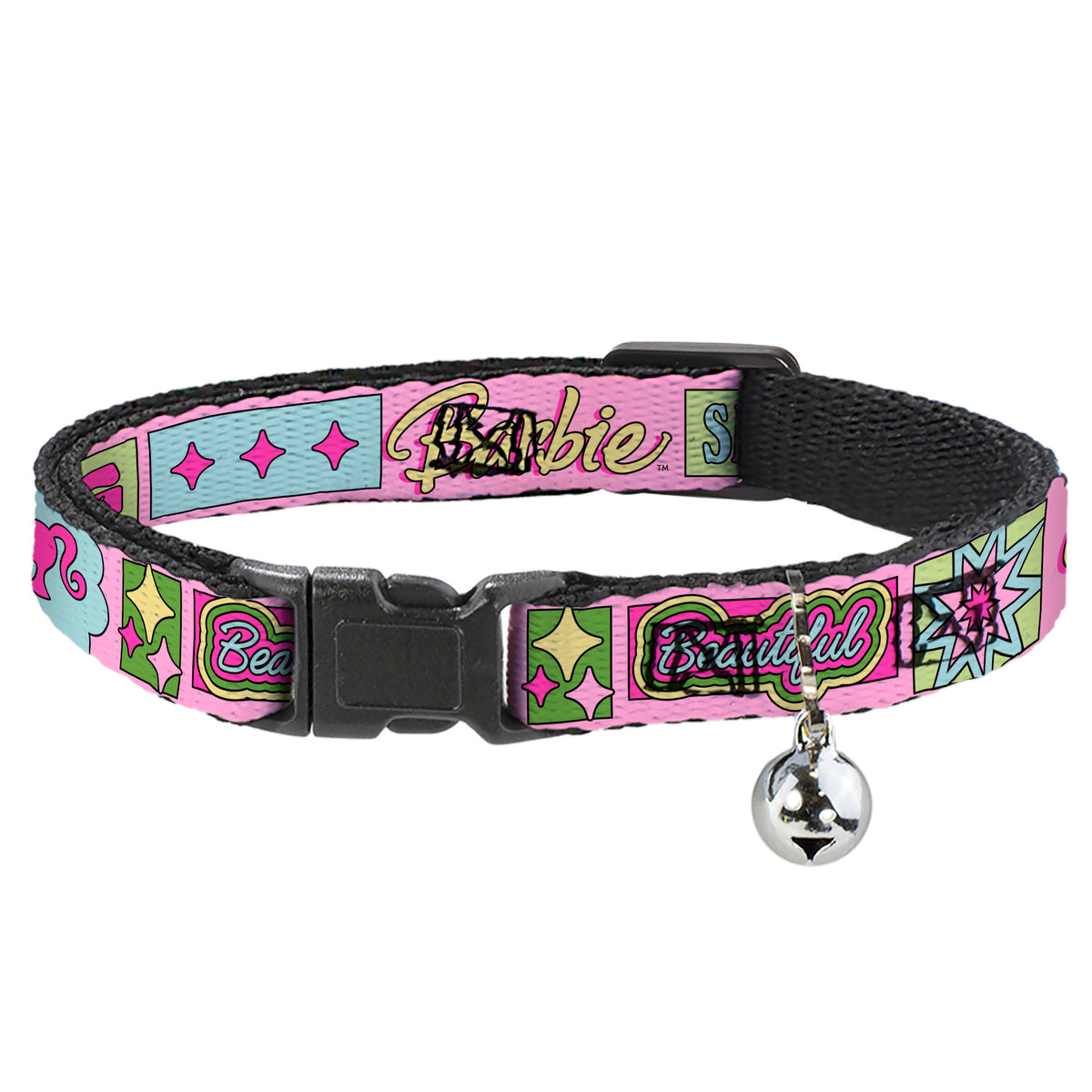 Breakaway Cat Collar with Bell - BARBIE SMART BEAUTIFUL STRONG Icons Pink/Multi Color Cat Collars Breakaway Side Release Barbie