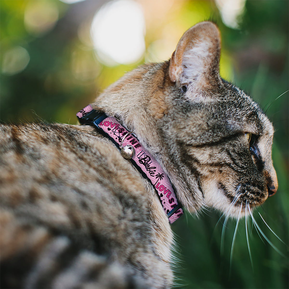 Breakaway Cat Collar with Bell - BARBIE LOVE SHINE BRIGHT Chevron Striping Pinks Cat Collars Breakaway Side Release Barbie
