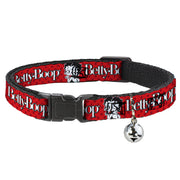 Breakaway Cat Collar with Bell - BETTY BOOP Winking Kiss Pose and Text Reds/Black/White Cat Collars Breakaway Side Release Betty Boop