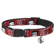 Breakaway Cat Collar with Bell - BETTY BOOP Face and Text Polka Dot Reds/Black/White Cat Collars Breakaway Side Release Betty Boop