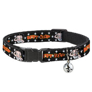 Breakaway Cat Collar with Bell - BETTY BOOP Salute Pose and Text Stars Black/White/Yellow/Red Cat Collars Breakaway Side Release Betty Boop
