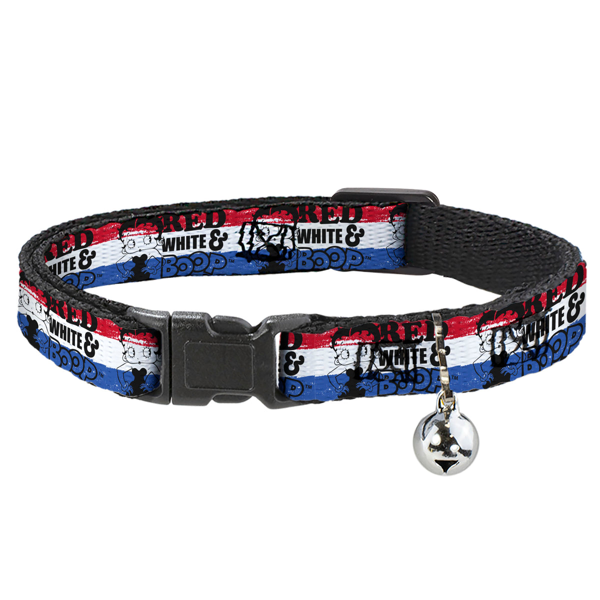 Breakaway Cat Collar with Bell - Betty Boop RED WHITE & BOOP Pose Americana Stripe Red/White/Blue/Black Cat Collars Breakaway Side Release Betty Boop