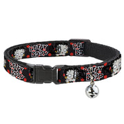 Breakaway Cat Collar with Bell - BETTY BOOP Zombie Betty and Text Polka Dot Black/Red/White Cat Collars Breakaway Side Release Betty Boop