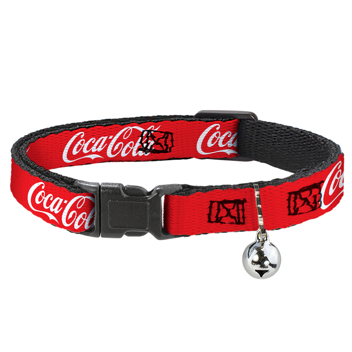Breakaway Cat Collar with Bell - COCA-COLA Script Logo Red/White Cat Collars Breakaway Side Release Coca-Cola